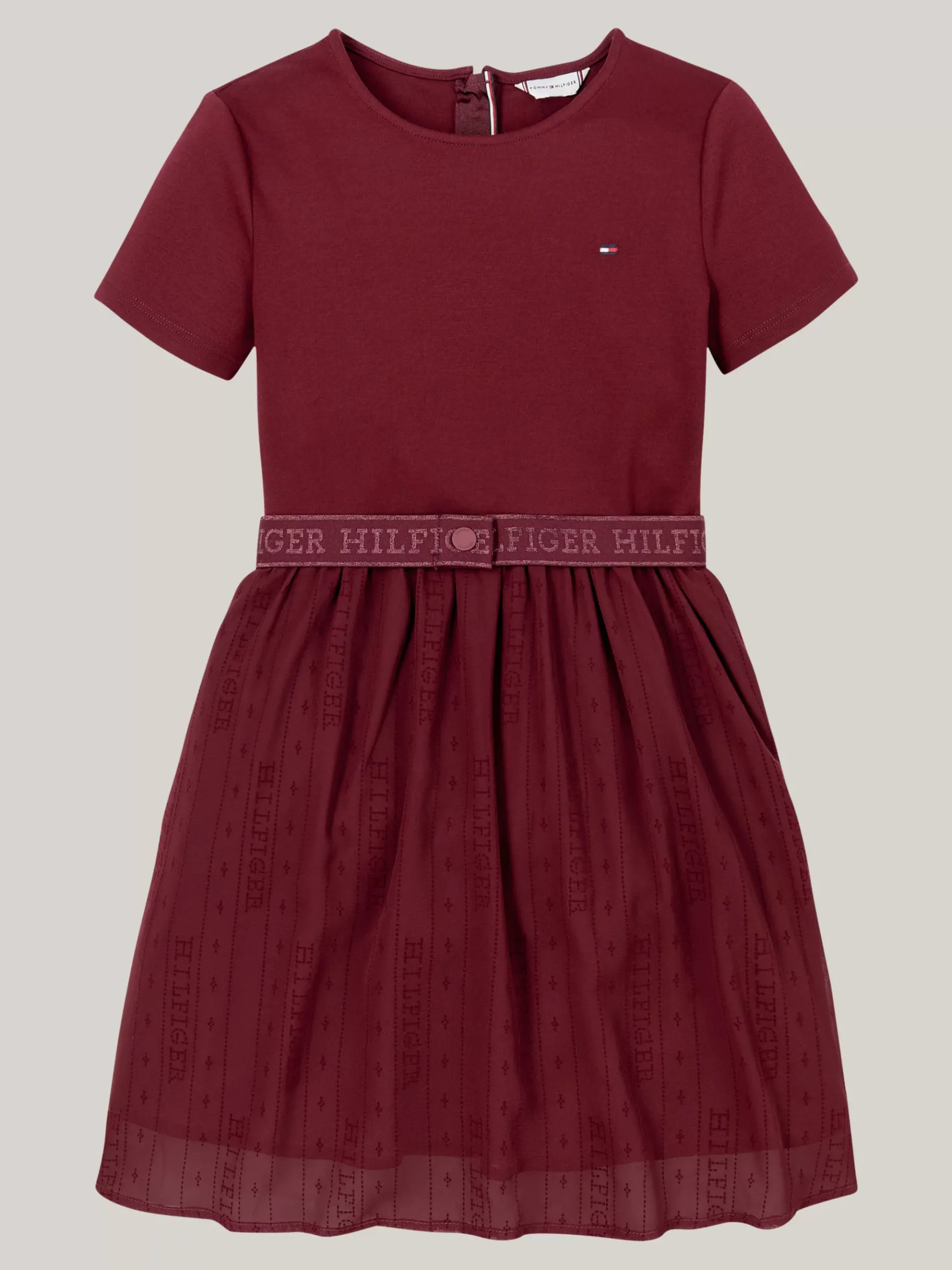 Tommy Hilfiger Hilfiger Monotype Kleid mit Tüll und Gürtel DEEP ROUGE Cheap