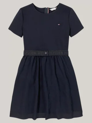 Tommy Hilfiger Hilfiger Monotype Kleid mit Tüll und Gürtel DESERT SKY Hot