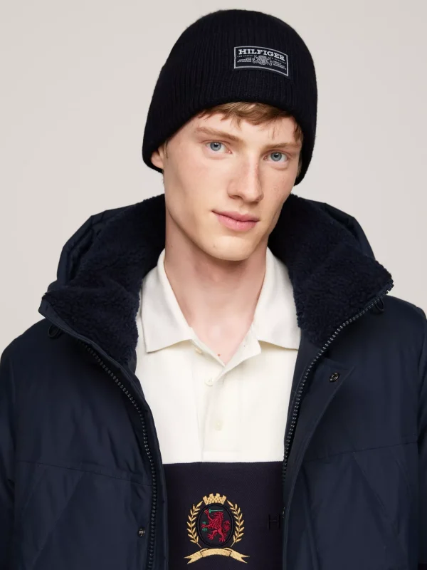 Tommy Hilfiger Hilfiger Monotype Rippstrick-Beanie aus Wolle SPACE BLUE Store