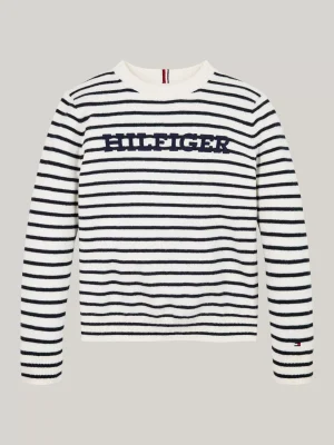 Tommy Hilfiger Hilfiger Monotype Rundhals-Pullover WHITE BASE / BLUE STTRIPE Cheap