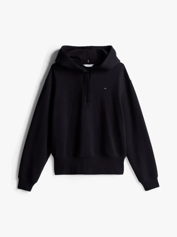 Tommy Hilfiger Hoodie aus Terry mit breitem Saum BLACK Best Sale