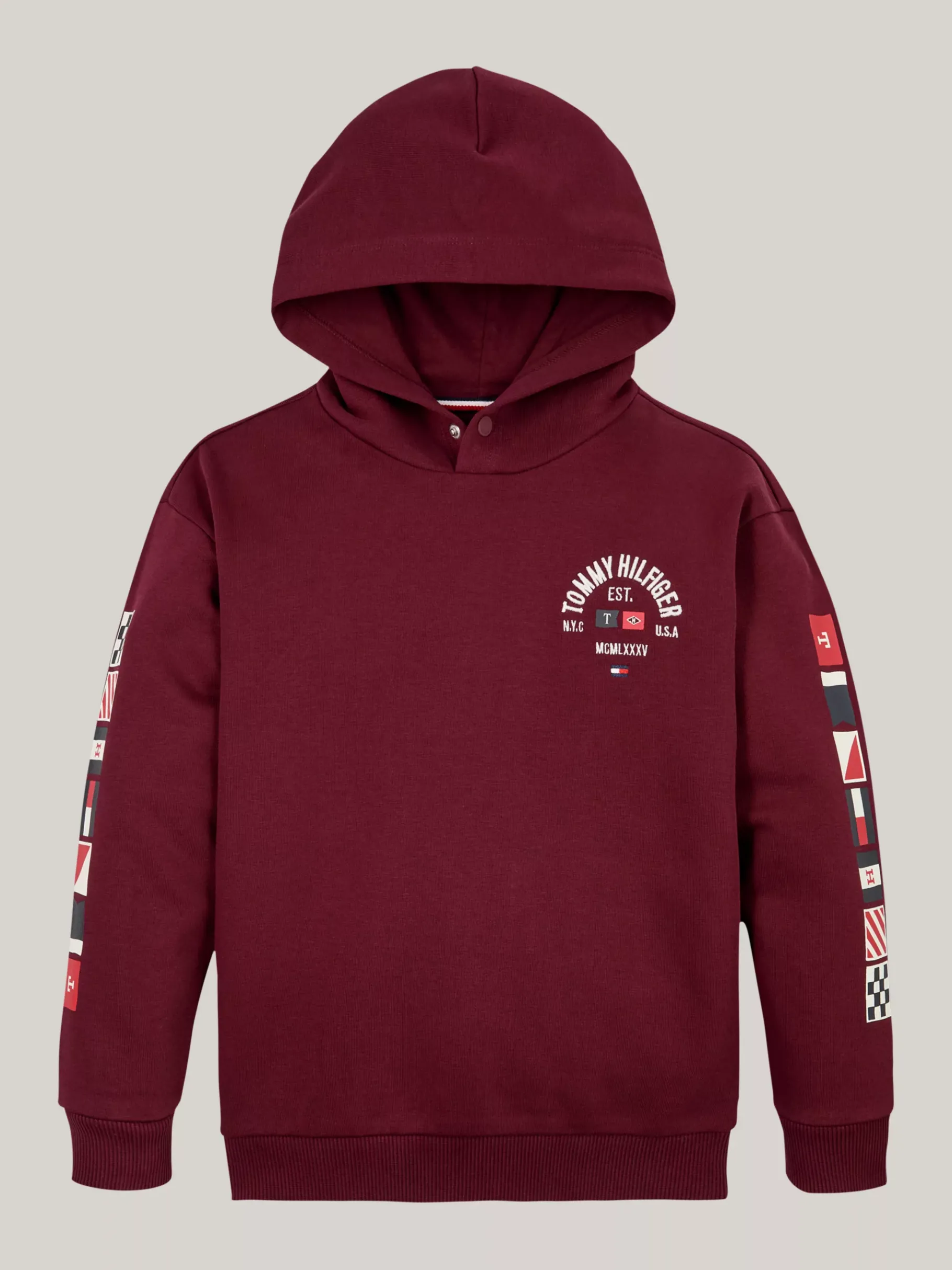 Tommy Hilfiger Hoodie mit Logo am Ärmel und Druckknopf DEEP ROUGE Store