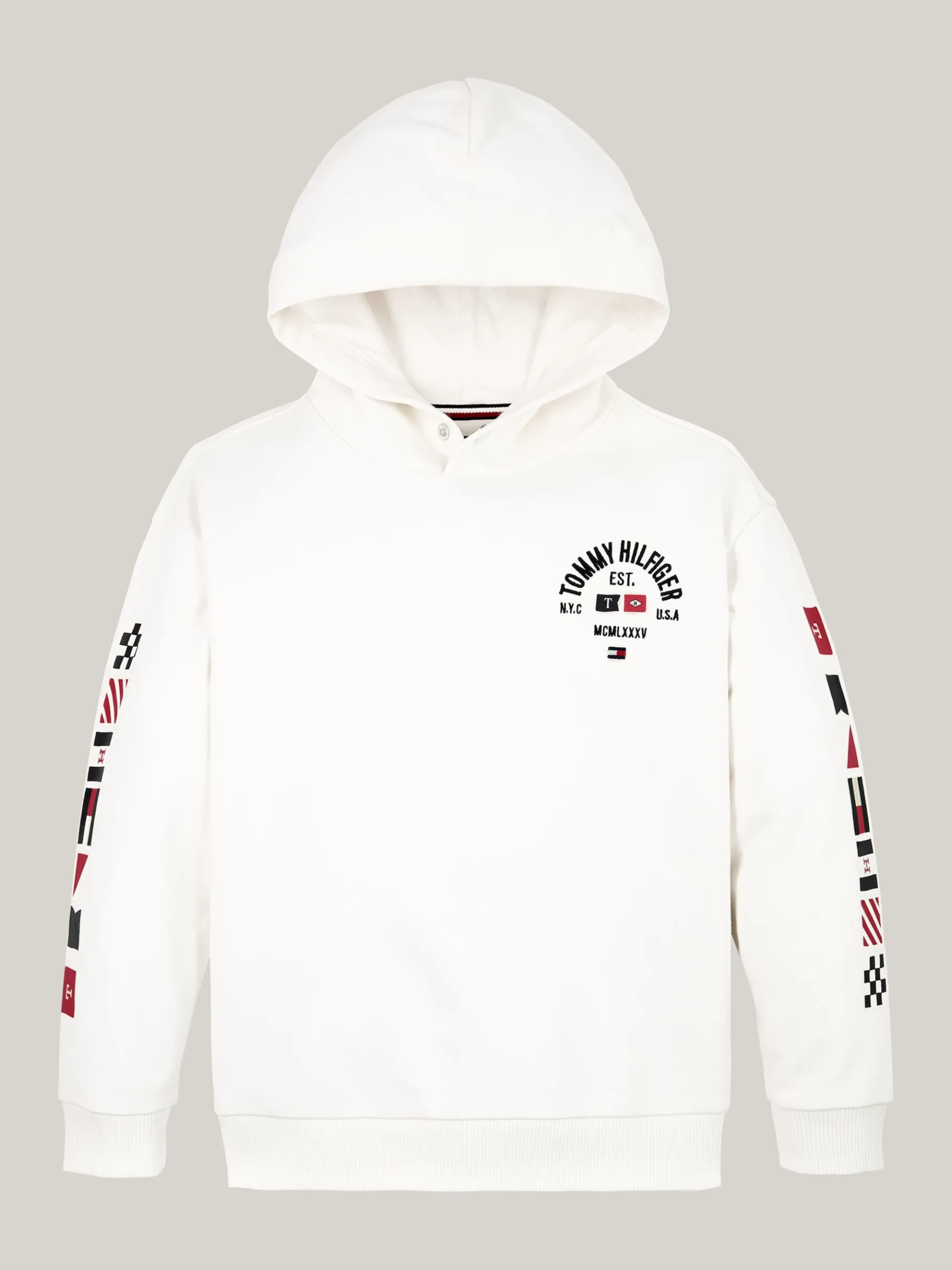 Tommy Hilfiger Hoodie mit Logo am Ärmel und Druckknopf ANCIENT WHITE Hot
