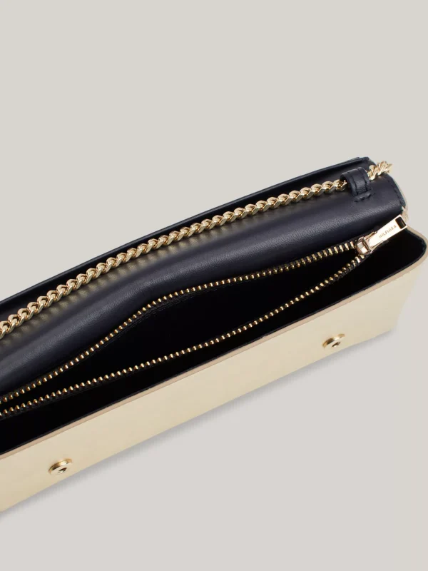 Tommy Hilfiger Kettenriemen-Clutch aus Metallic-Leder GOLD Cheap