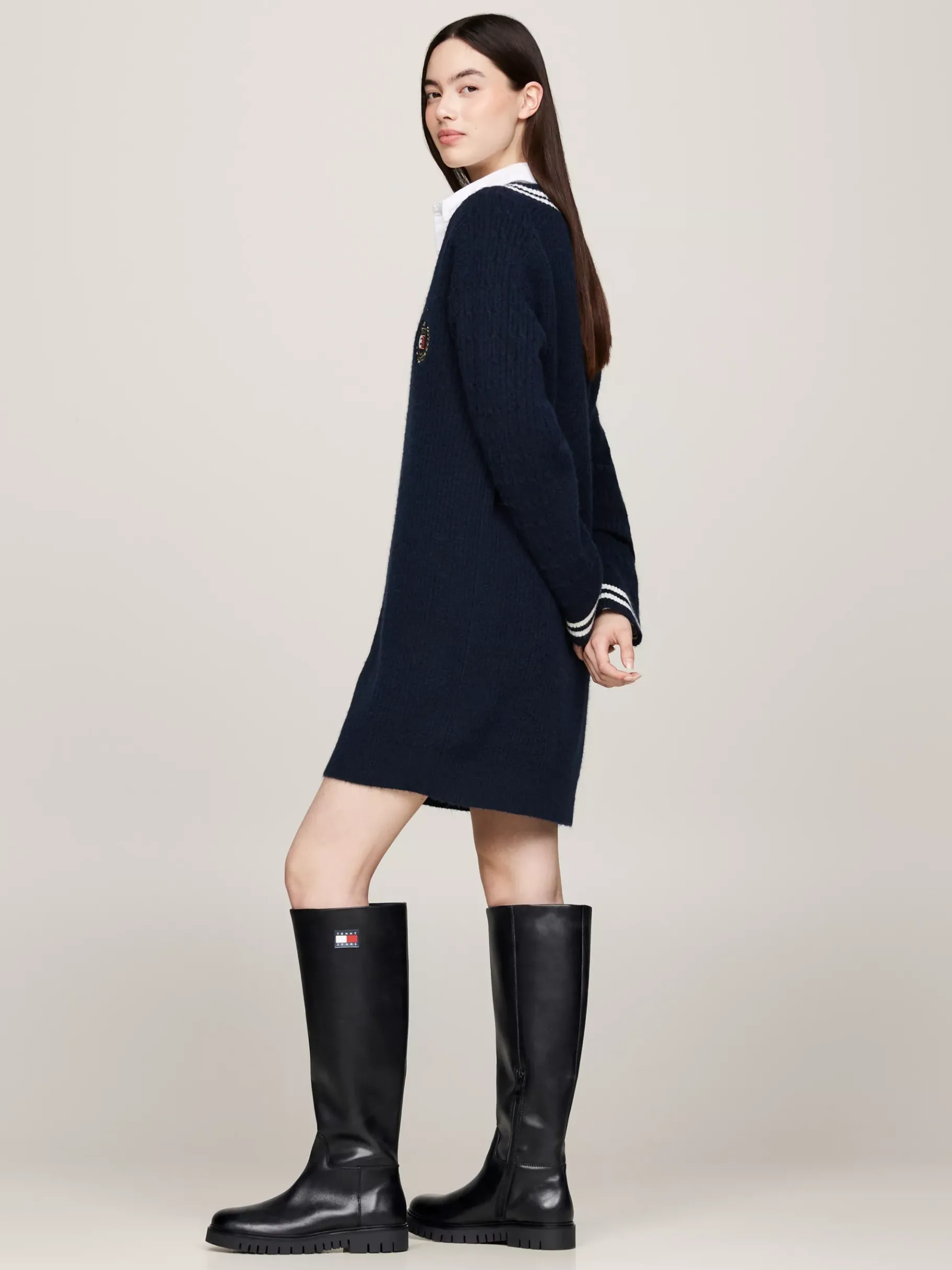 Tommy Hilfiger Kniehoher rutschhemmender Lederstiefel BLACK Cheap