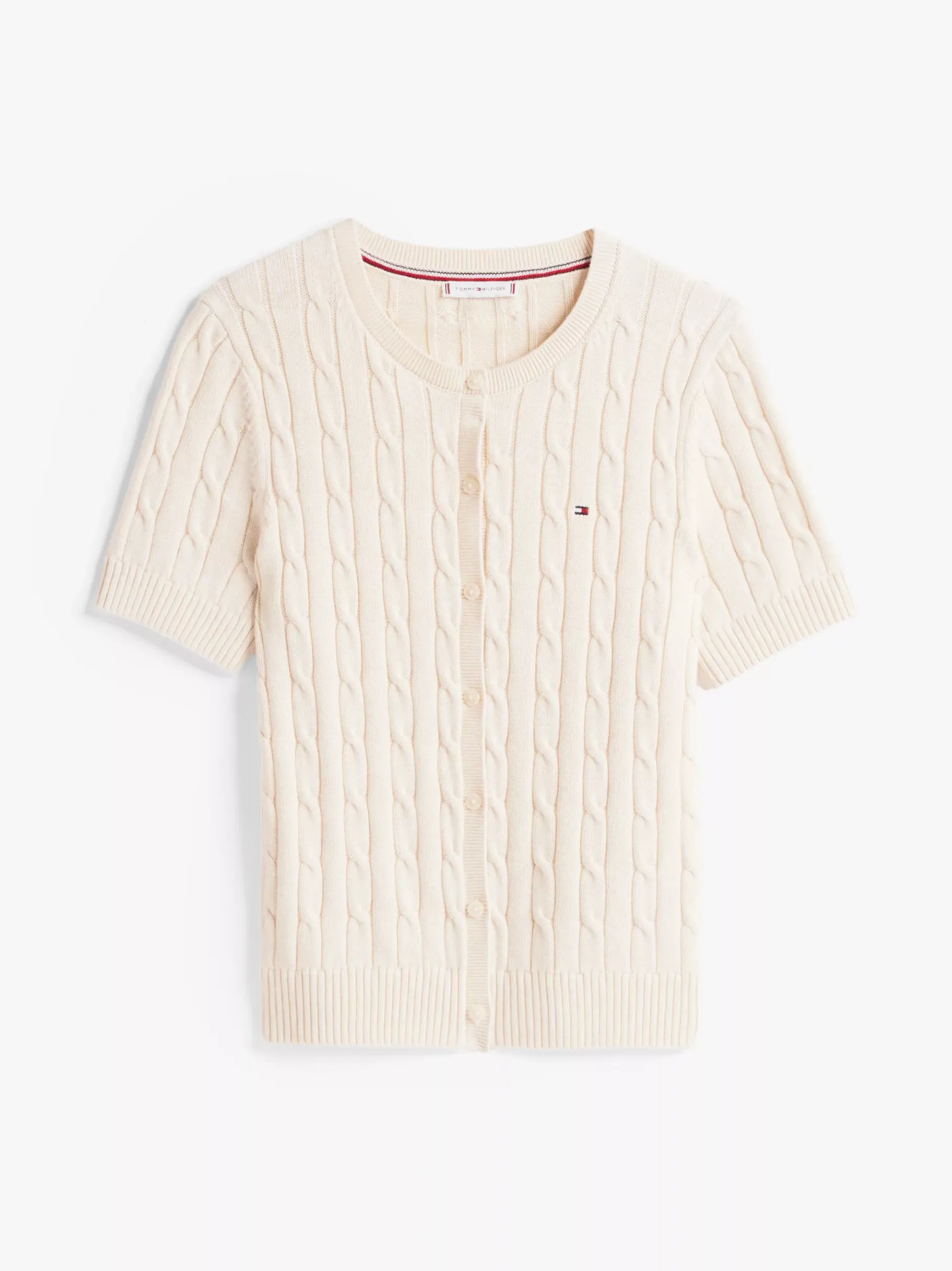 Tommy Hilfiger Kurzarm-Cardigan im Zopfstrick-Design HEATHER IVORY PETAL Fashion