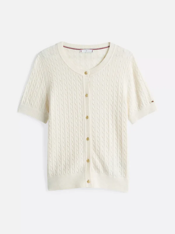 Tommy Hilfiger Kurzarm-Cardigan mit hohem Wollanteil HEATHER IVORY PETAL Store