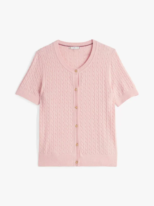 Tommy Hilfiger Kurzarm-Cardigan mit hohem Wollanteil HEATHER FOGGY PINK Outlet