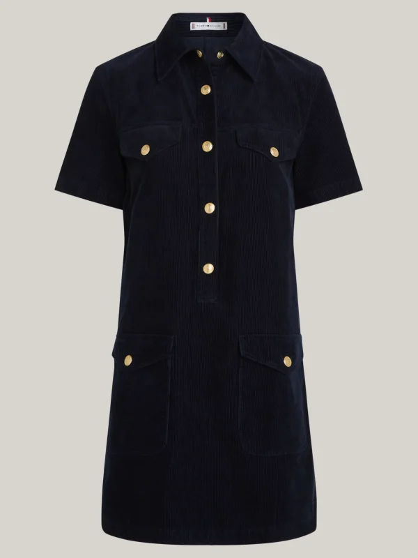 Tommy Hilfiger Kurzarm-Hemdkleid aus Cord in Mini-Länge DESERT SKY Cheap