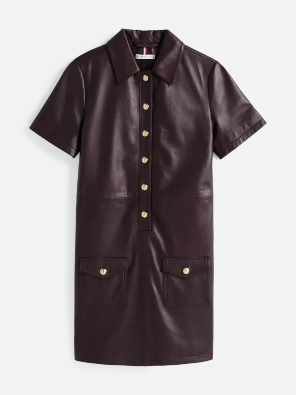 Tommy Hilfiger Kurzarm-Minikleid aus Leder DEEP BURGUNDY Cheap