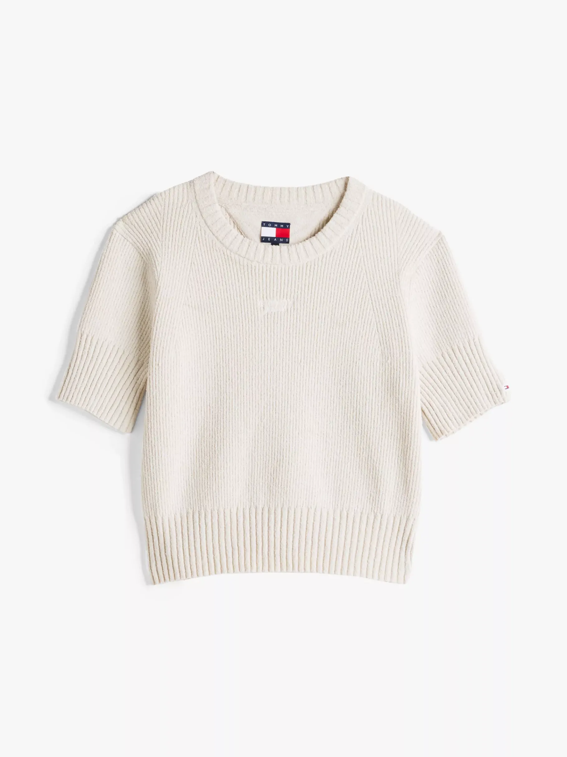 Tommy Hilfiger Kurzarm-Pullover aus Rippstrick NEWSPRINT Discount