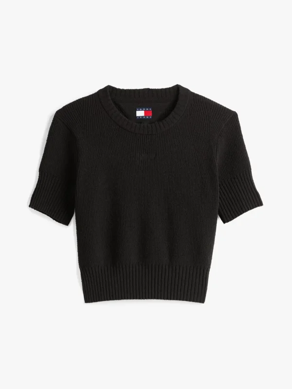 Tommy Hilfiger Kurzarm-Pullover aus Rippstrick BLACK Shop