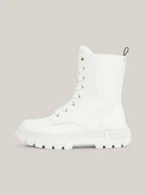 Tommy Hilfiger Lace-up Biker-Stiefel mit klobiger Sohle IVORY Hot