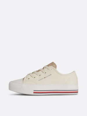 Tommy Hilfiger Lace-up Sneaker aus Canvas mit Glitzer-Finish BEIGE Store