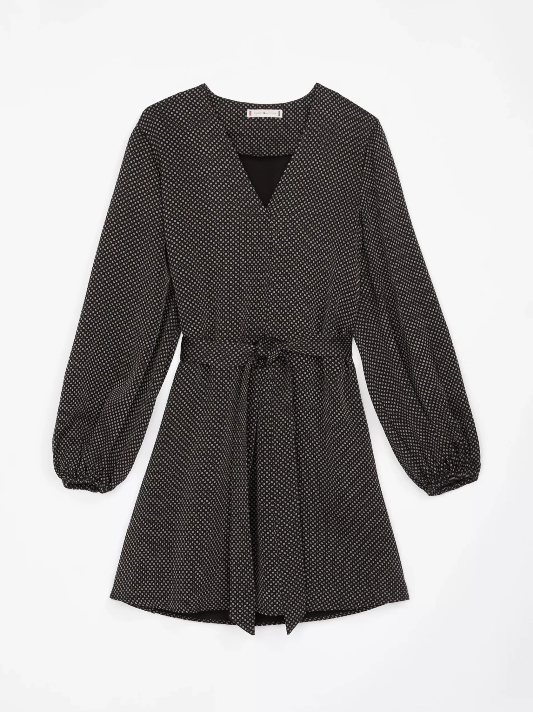Tommy Hilfiger Langarm-Minikleid mit Bindeband BLACK ALLOVER 05 Clearance