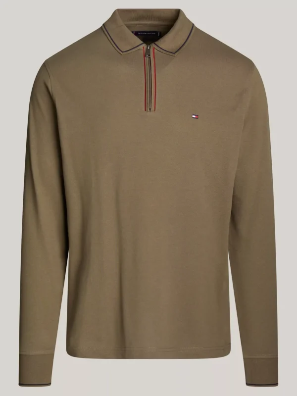 Tommy Hilfiger Langarm-Poloshirt mit Reißverschlussleiste ARMY GREEN Flash Sale