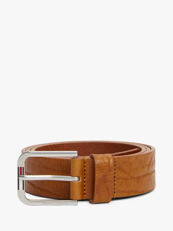 Tommy Hilfiger Ledergürtel mit abgerundeter Schnalle COGNAC TEXTURE Fashion