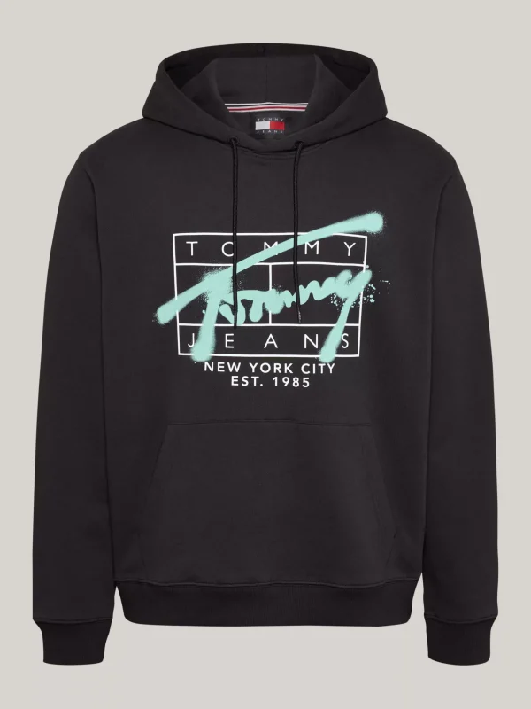 Tommy Hilfiger Logo-Hoodie mit Graffiti-Signatur BLACK Clearance