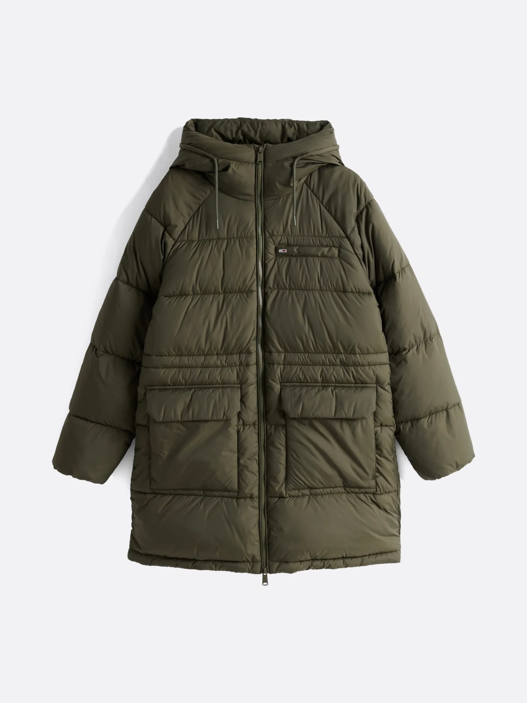 Tommy Hilfiger Longline Puffer-Jacke mit Kapuze FATIGUE GREEN Fashion