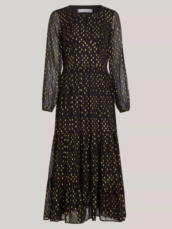 Tommy Hilfiger Maxi-Kleid mit Metallic-Stickerei BLACK Clearance