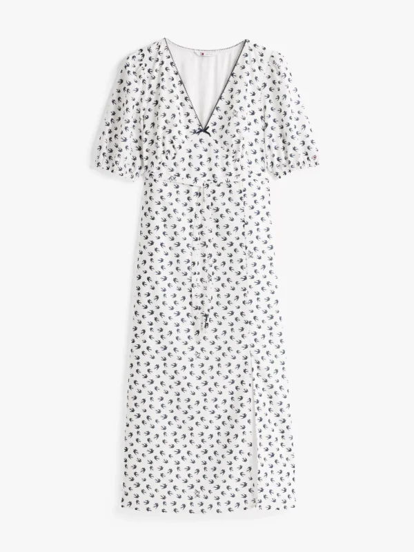 Tommy Hilfiger Midi-Kleid im Wickel-Design mit Vogel-Print WHITE BIRD AOP Outlet