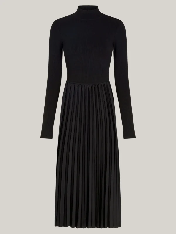 Tommy Hilfiger Midi-Kleid mit Mock Neck und Faltenrock BLACK Online