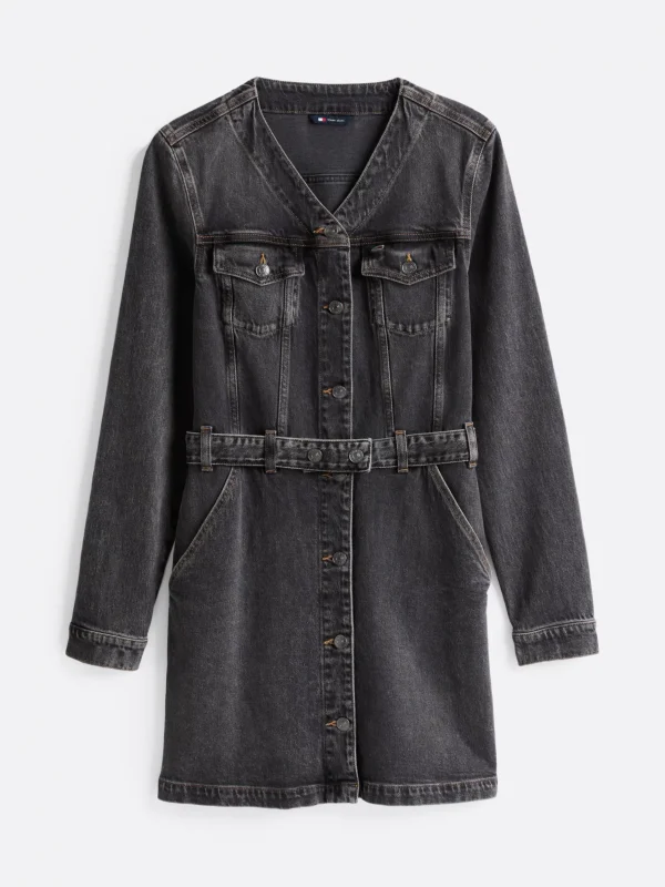 Tommy Hilfiger Mini-Hemdkleid aus Denim mit Gürtel DENIM BLACK New
