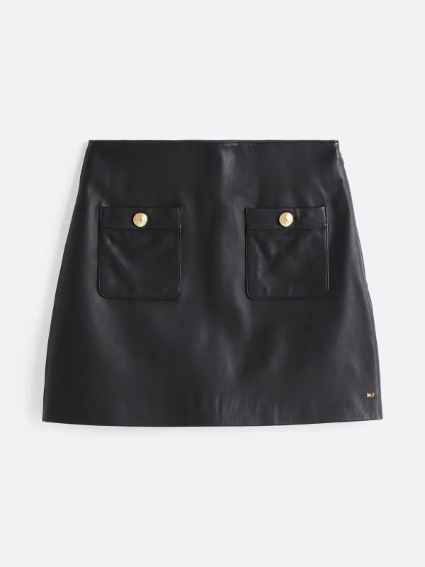 Tommy Hilfiger Minirock aus Leder mit geknöpften Taschen BLACK Best