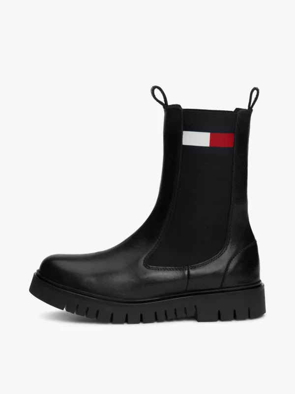 Tommy Hilfiger Mittelhoher Chelsea-Boot aus Leder BLACK Clearance