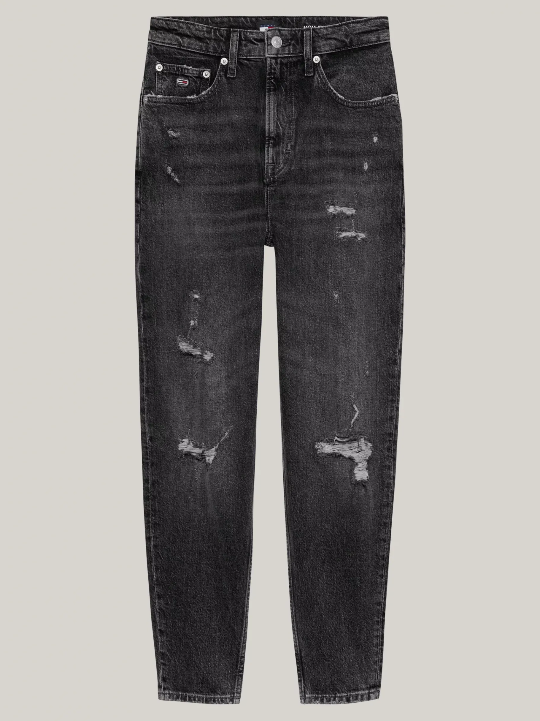 Tommy Hilfiger Mom Jeans mit ultrahohem Bund und Used Look DENIM BLACK Flash Sale