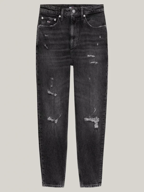 Tommy Hilfiger Mom Jeans mit ultrahohem Bund und Used Look DENIM BLACK Flash Sale