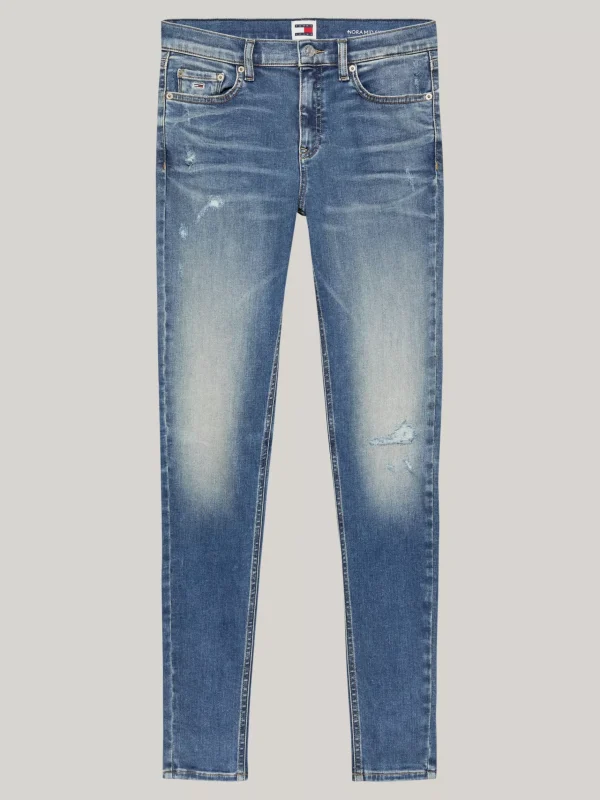 Tommy Hilfiger Nora Skinny Used Look-Jeans mit mittelhohem Bund DENIM MEDIUM Sale