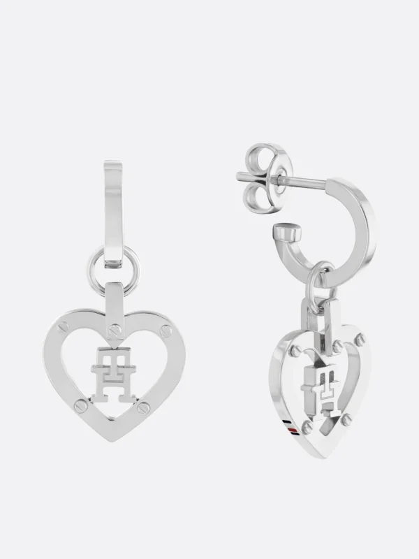 Tommy Hilfiger Ohrringe aus Edelstahl mit TH-Monogramm-Herz SILVER Flash Sale