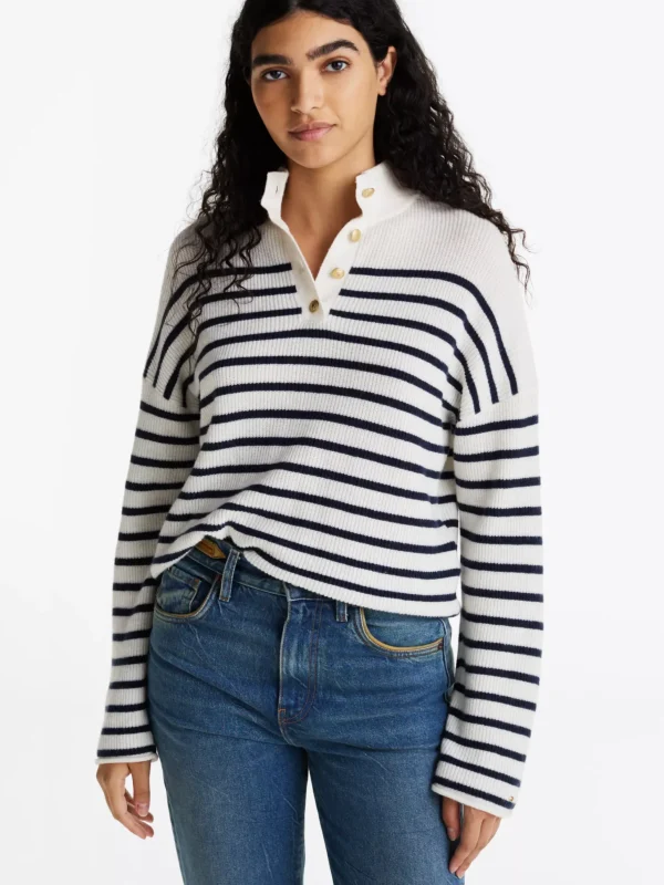 Tommy Hilfiger Polo-Pullover mit Wolle IVORY PETAL/DARK NIGHT NAVY STP Clearance