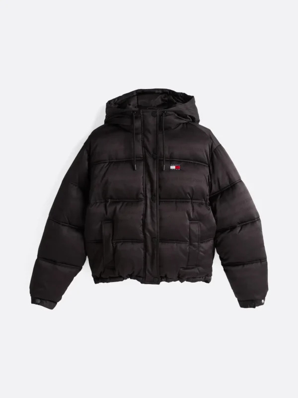 Tommy Hilfiger Puffer-Jacke mit Kapuze und Logo-Print BLACK Sale