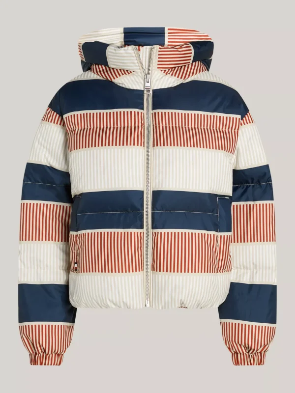 Tommy Hilfiger Puffer-Jacke mit Tommy-Print GLOBAL STP H PUFFER/ CNTY IVORY New