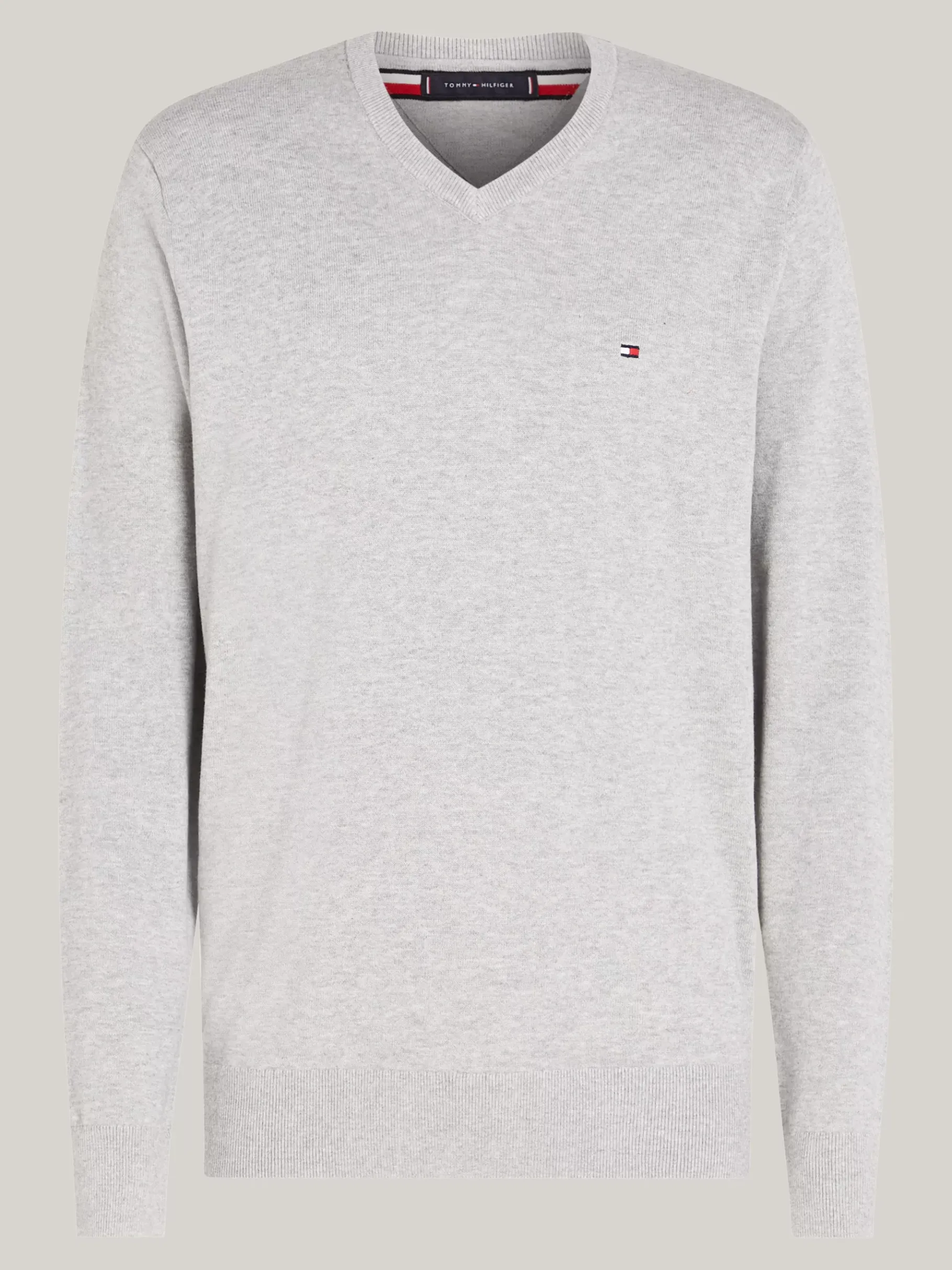 Tommy Hilfiger Pullover mit V-Ausschnitt und Flag-Stickerei LIGHT GREY HEATHER Fashion