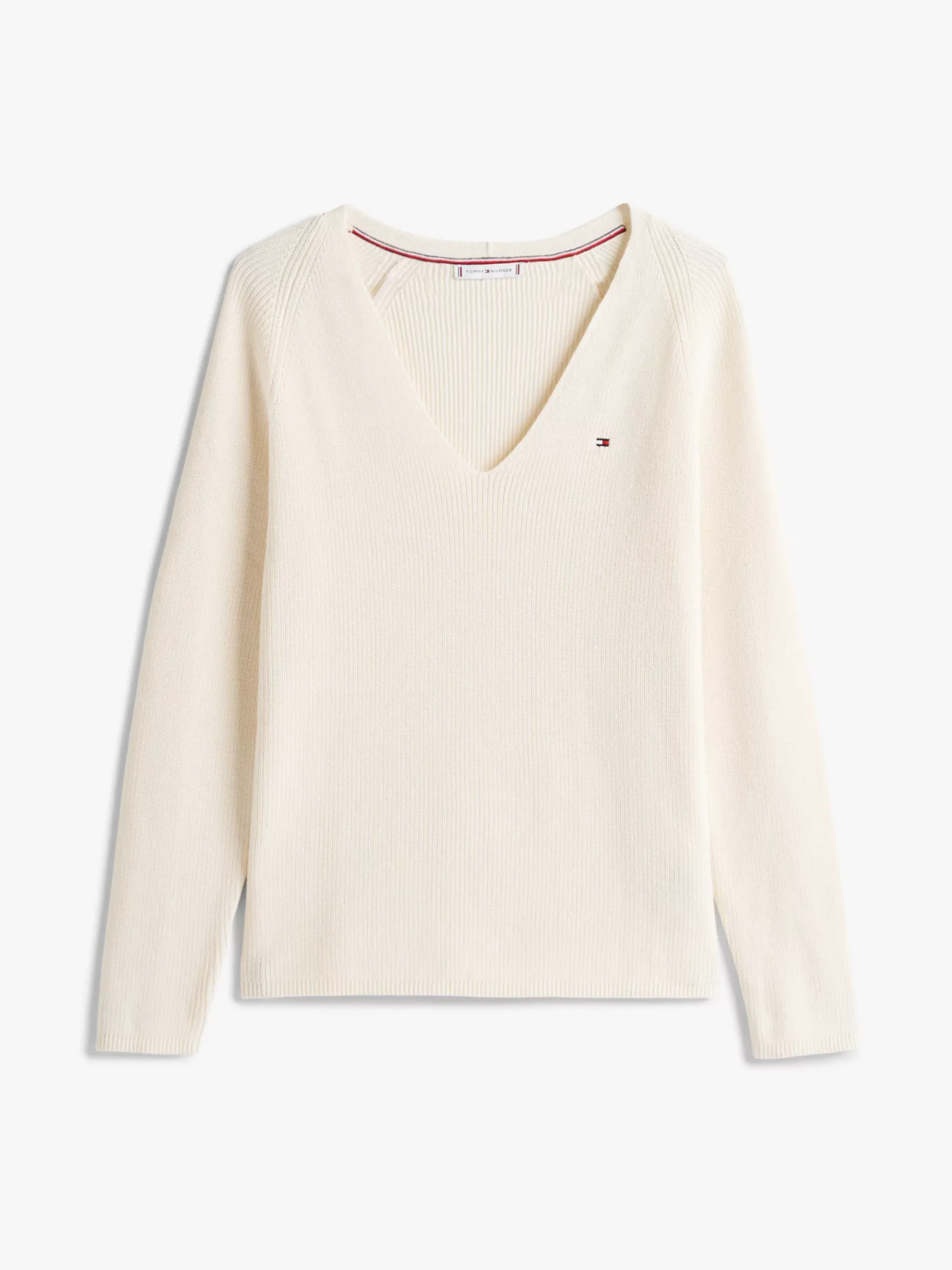 Tommy Hilfiger Pullover mit Zopfmuster und V-Ausschnitt IVORY PETAL Online