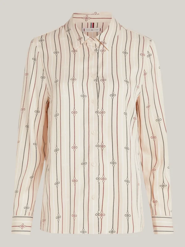 Tommy Hilfiger Regular Fit Hemd mit seilförmigen Streifen MULTI ROPE KNOT STP/ COUNTRY IVORY Sale