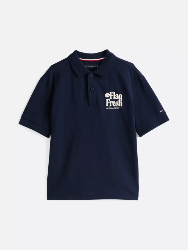 Tommy Hilfiger Regular Fit Poloshirt mit Slogan-Print hinten DARK NIGHT NAVY Hot