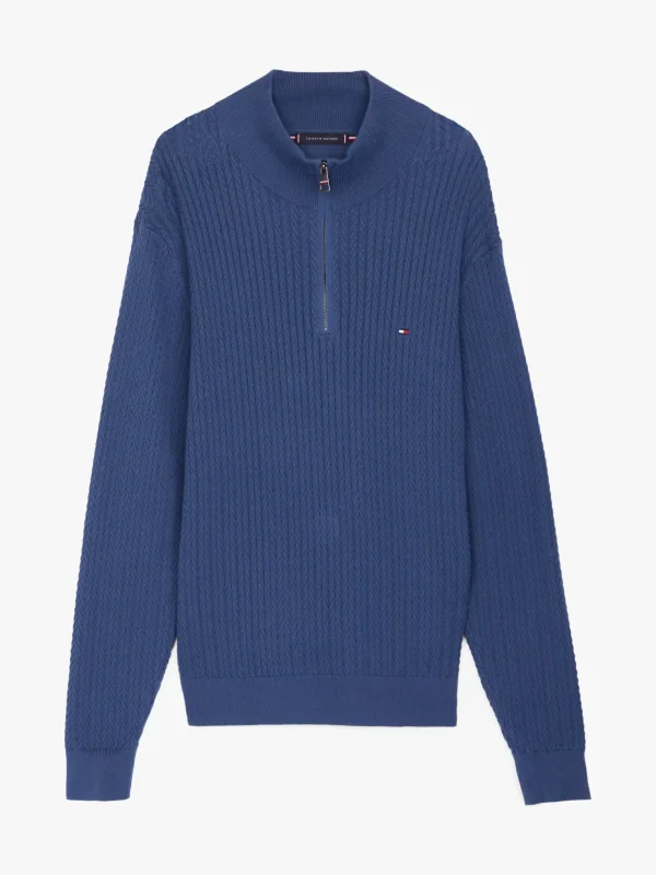 Tommy Hilfiger Reißverschluss-Pullover aus Fischgrät-Strick AEGEAN SEA Outlet