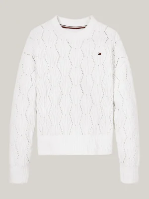 Tommy Hilfiger Relaxed Fit Lochstrick-Pullover aus Chenille IVORY PETAL Discount