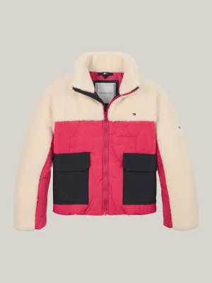 Tommy Hilfiger Relaxed Fit Puffer-Jacke mit Struktur-Mix DEEP ROUGE / WHITE COLORBLOCK Cheap
