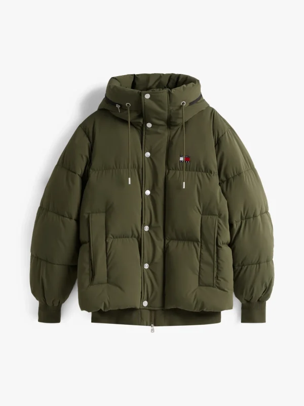 Tommy Hilfiger Relaxed Fit Puffer-Jacke mit Kapuze FATIGUE GREEN Discount