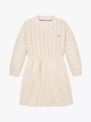 Tommy Hilfiger Relaxed Fit Strickkleid mit Zopfmuster HEATHERED OAT Store