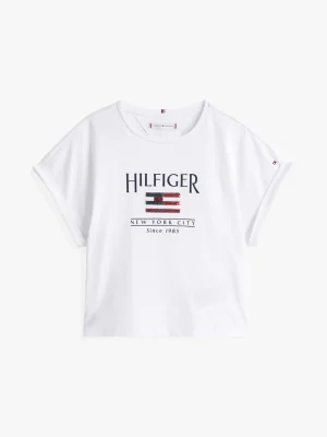 Tommy Hilfiger Relaxed Fit T-Shirt mit Flag aus Pailletten WHITE Hot