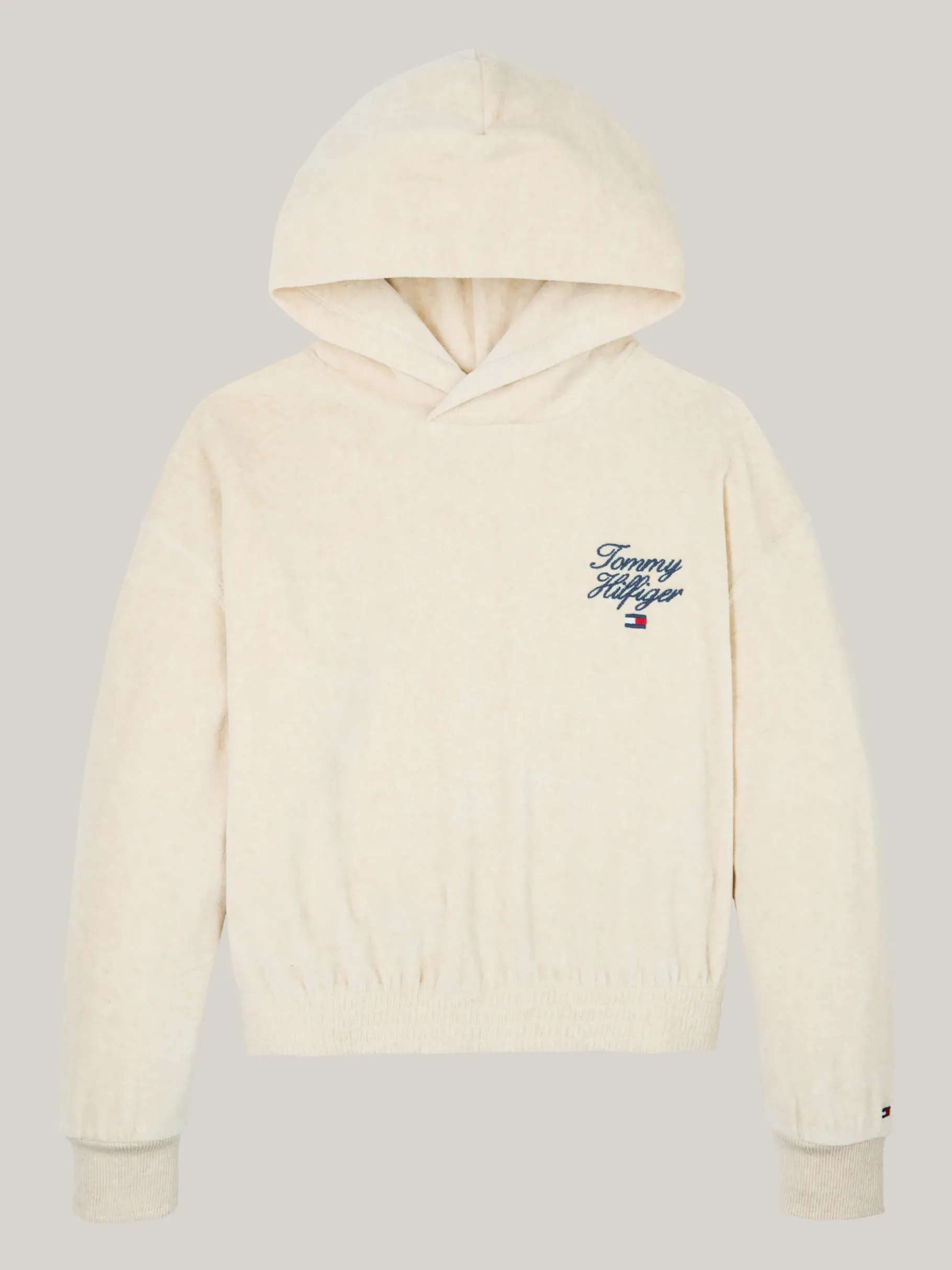 Tommy Hilfiger Relaxed Fit Velours-Hoodie mit Logo HEATHERED OAT New