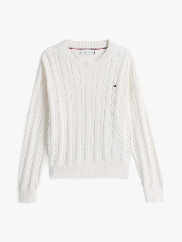 Tommy Hilfiger Relaxed Fit Zopfstrick-Pullover IVORY PETAL Outlet
