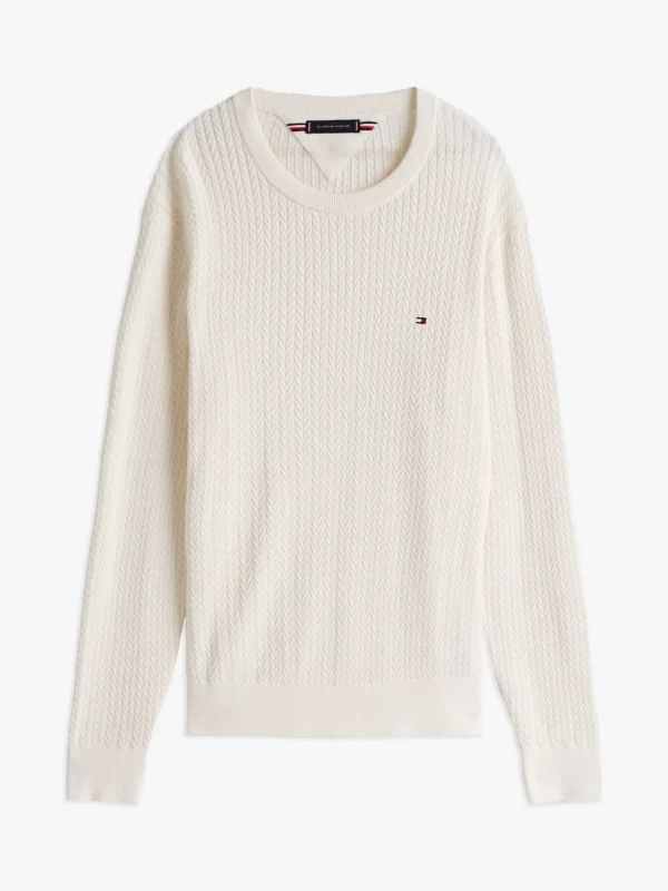 Tommy Hilfiger Rundhals-Pullover aus Fischgrät-Strick IVORY PETAL Sale