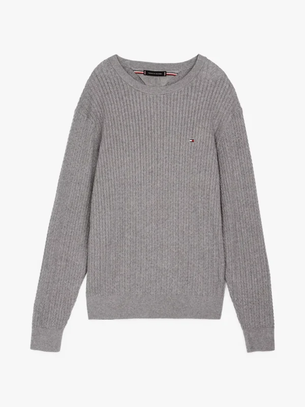 Tommy Hilfiger Rundhals-Pullover aus Fischgrät-Strick MEDIUM GREY HEATHER New